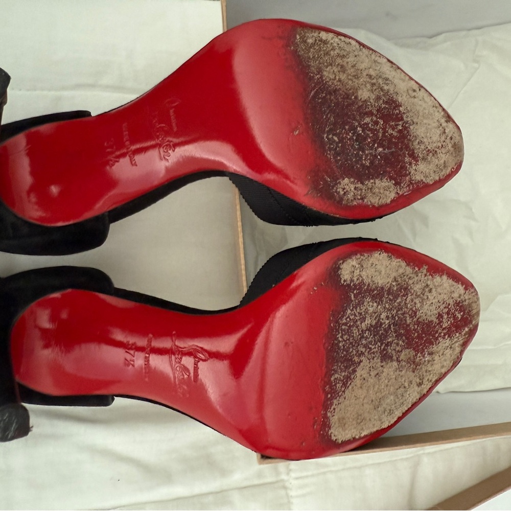 Christian Louboutin Black Peep-Toe ribbon-strapped Heels - Picture 10 of 13